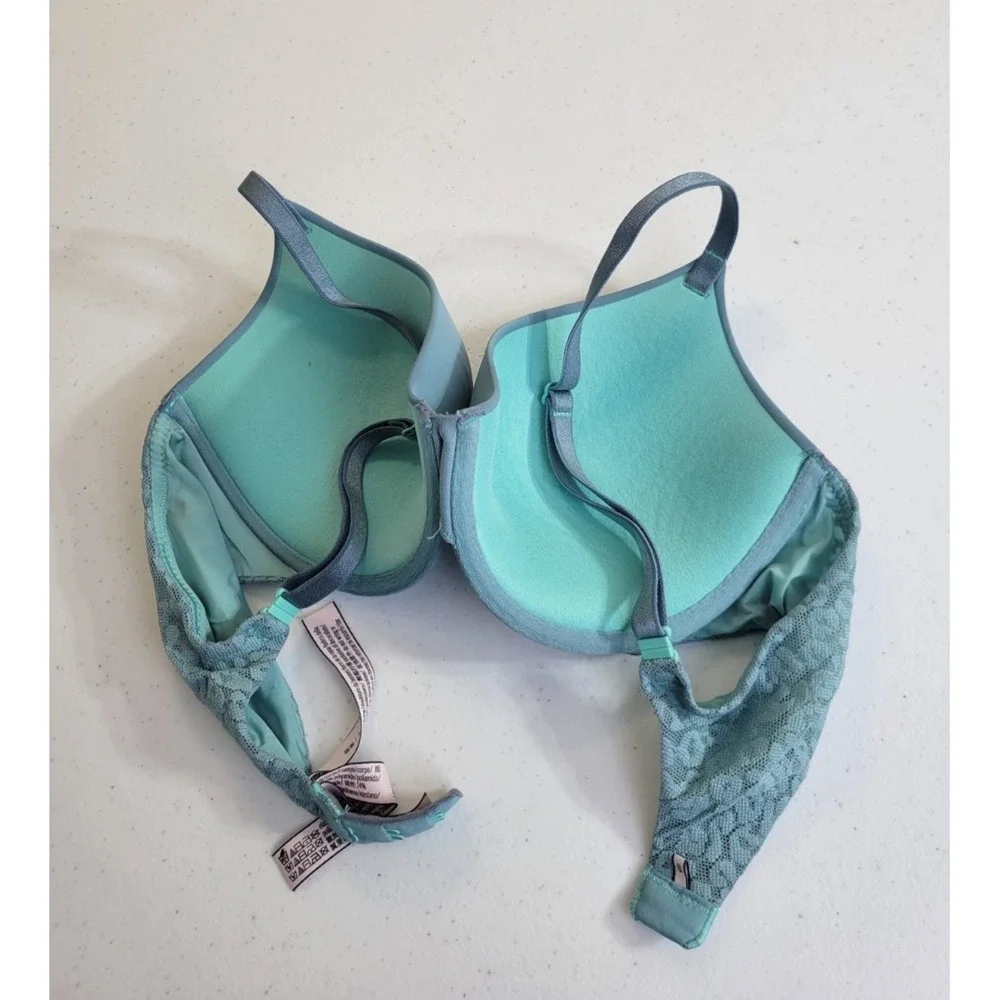 Victoria's Secret Lined‎ Demi Bra Underwire Lace Back Romantic Blue Women 34C